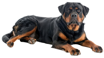 Fototapeta premium Rottieweiler dog full body shot isolated on transparent background, PNG