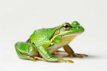 Naklejka premium a green frog sitting on a white surface