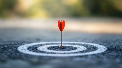 Red arrow striking the bullseye of a target drawn on the ground.
