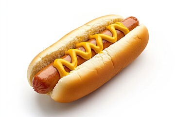 Delicious hot dog with mustard isolated on white background