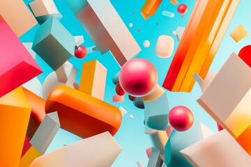 Fototapeta premium Dynamic Geometric Shapes: Vibrant 3D Abstract Background in Motion