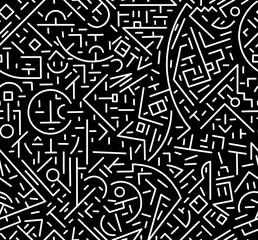 Abstract geometric pattern made of black and white mosaic, a maze.Seamless pattern.