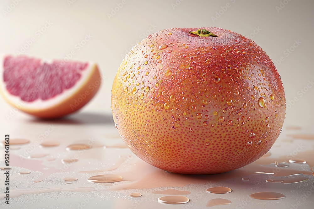 Sticker close-up of a dewy grapefruit