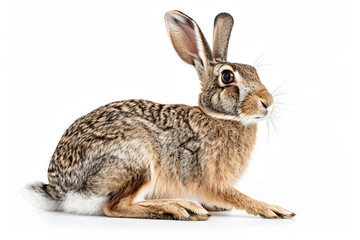 a rabbit sitting on a white surface with a white background