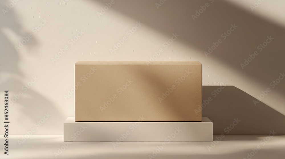 Poster minimalist mockup of rectangular cardboard package with blank space for branding in soft lighting se