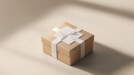 Fototapeta premium Elegant Square Gift Box Mockup with Customizable Label on Neutral Background