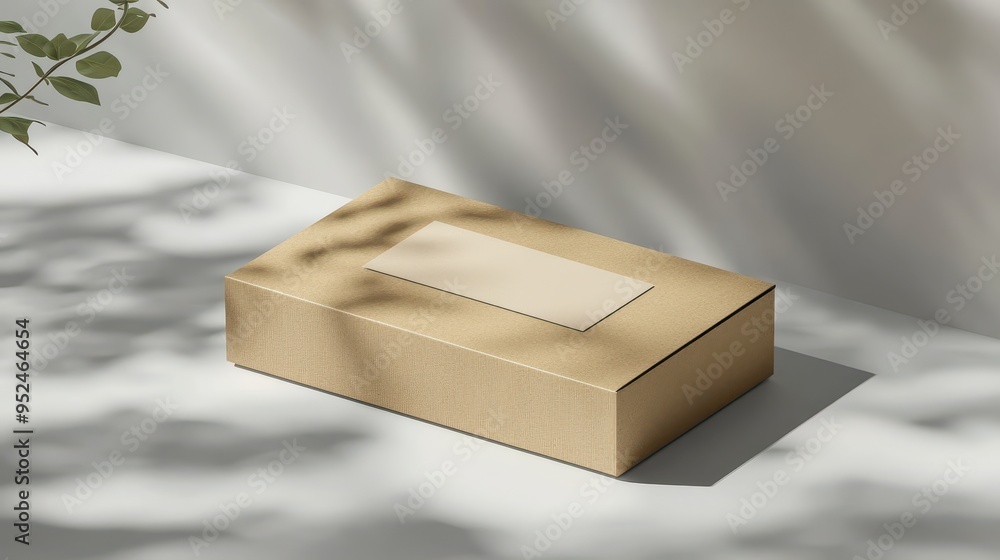 Poster sleek rectangular cardboard box mockup with blank label area for custom branding on white background