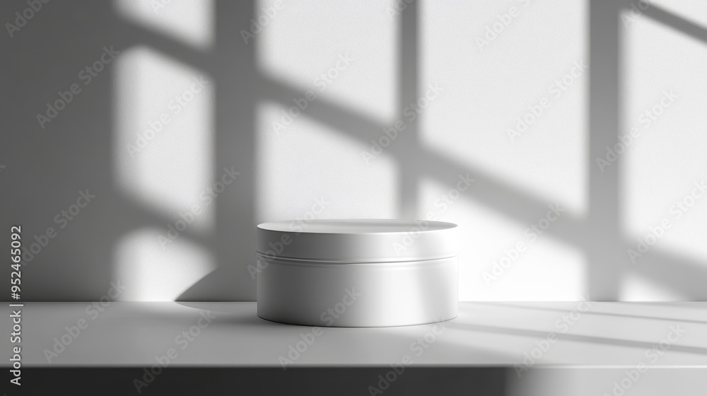 Poster minimalistic round plastic container mockup in 3d environment with natural lighting and shadows for 