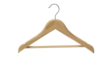 Wooden clothes hanger isolated on transparent background, PNG
