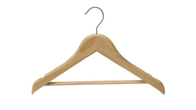 Wooden clothes hanger isolated on transparent background, PNG
