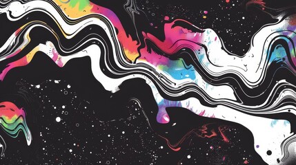 Colorful Abstract Waves on a Striking Black Background, Full of Vibrant Energy and Life