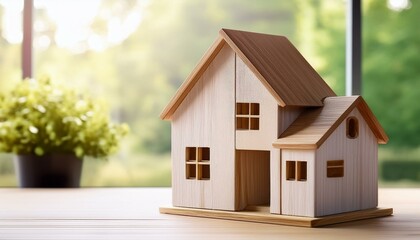 木製の家の模型（wooden house model）
