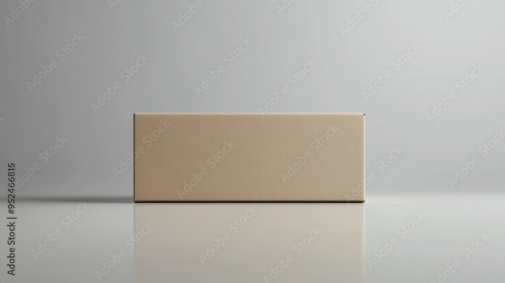 Poster realistic rectangular cardboard box mockup with blank label on light gray background