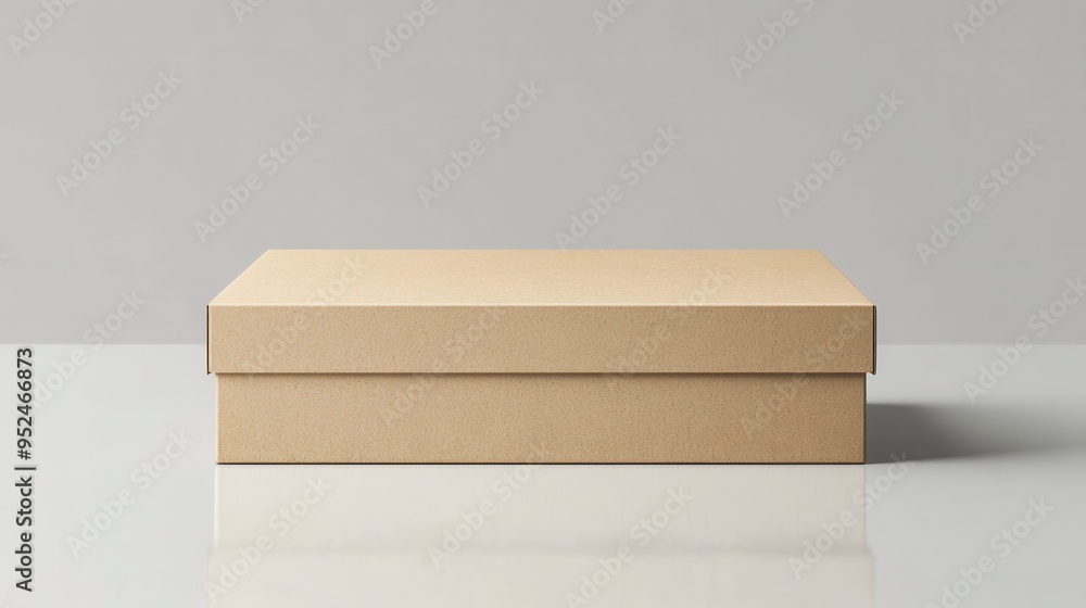 Aufkleber realistic rectangular cardboard box mockup with blank label on light gray background