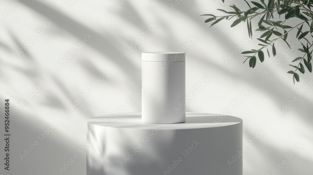 Aufkleber clean and modern mockup of cylindrical product container with blank label in minimalist setting