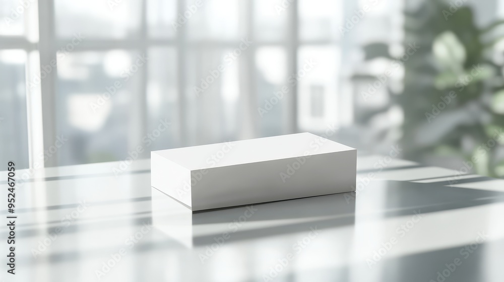 Aufkleber realistic 3d mockup of rectangular paper box with blank label in soft reflection space