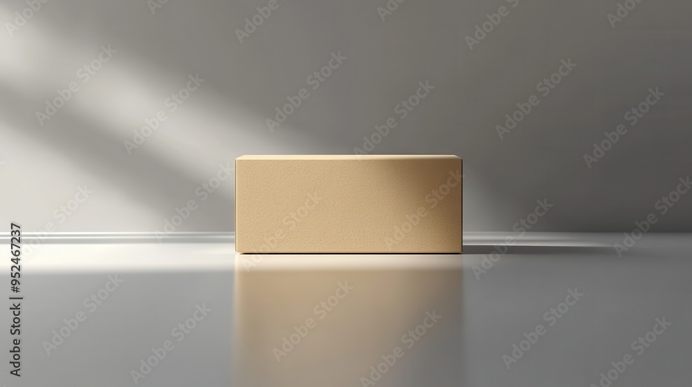 Aufkleber realistic mockup of blank rectangular paper box with soft reflections in 3d space