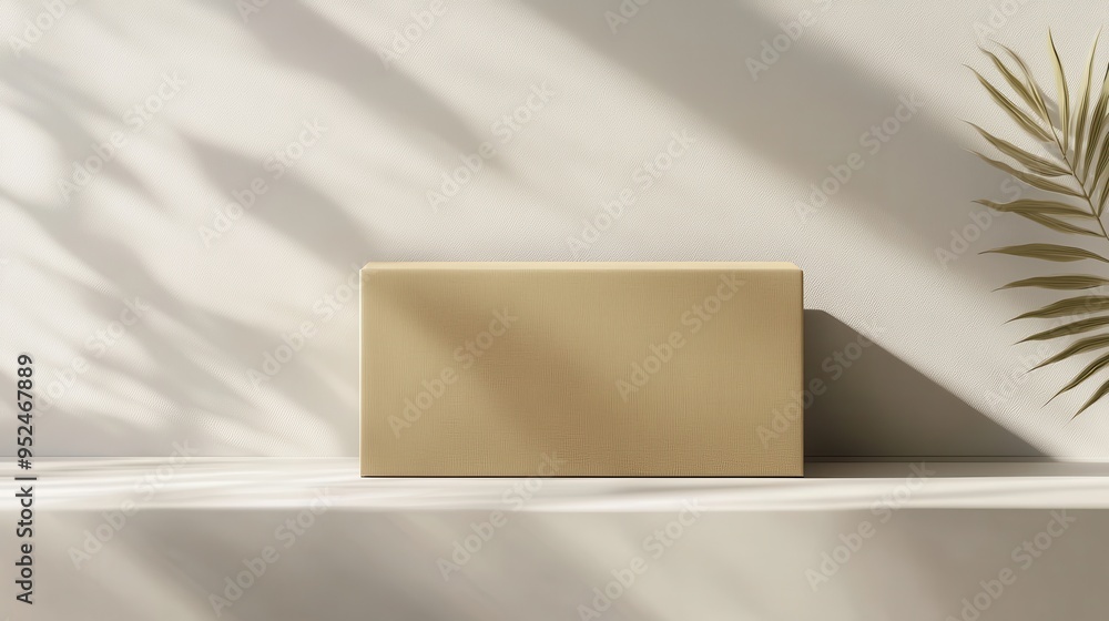 Poster clean and minimalist digital mockup of rectangular cardboard box with blank label area for branding 