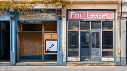 small business with a For Lease sign in the window,