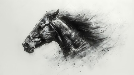 Charcoal drawing of a horse's head with flowing mane.