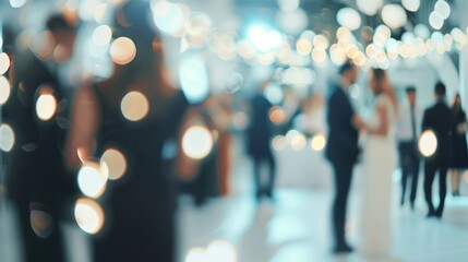 Blurred background. An Elegant Wedding Celebration with Romantic Lights and Joyful Moments with Loved Ones