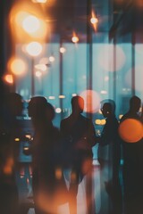 Blurred background. Silhouettes Set Against an Urban Background Enhanced with Soft and Dreamy Bokeh Lights