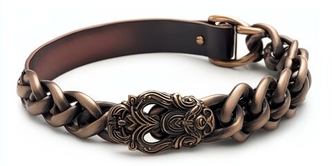 Ornate leather bracelet with ornate clasp.