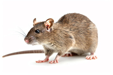 a small rat is standing on a white surface
