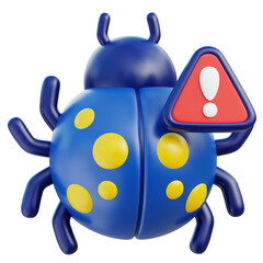 3D Bug with Exclamation Warning Symbol