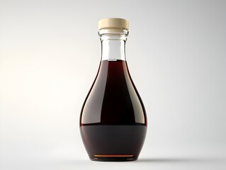 A Sleek Glass Bottle of Soy Sauce Against a Clean White Background