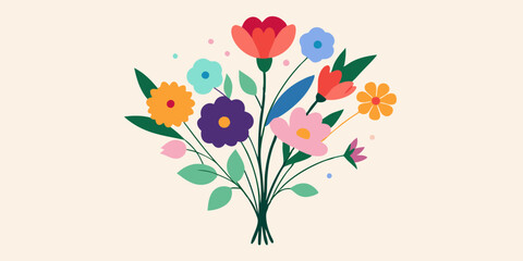 Floral bakground with bouquet of various flowers on white background