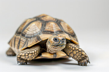 a small turtle sitting on top of a white surface
