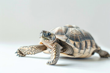 Obraz premium a small turtle is sitting on a white surface