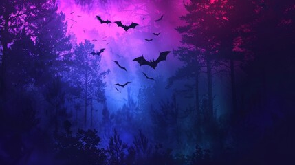Fototapeta premium bats flying in a neon forest