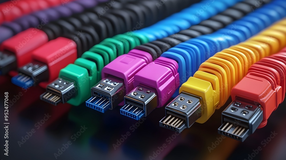 Aufkleber colorful bundle of lan cables with rj45 connectors for networking and data transmission