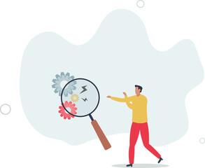 Analyze problem to fix the process, solving business issue for smooth workflow, project management or development concept.flat design with people.