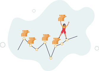 DCA, Dollar Cost Averaging investment strategy to put same amount of money every month to earn more wealth and profit concept.flat design with people.