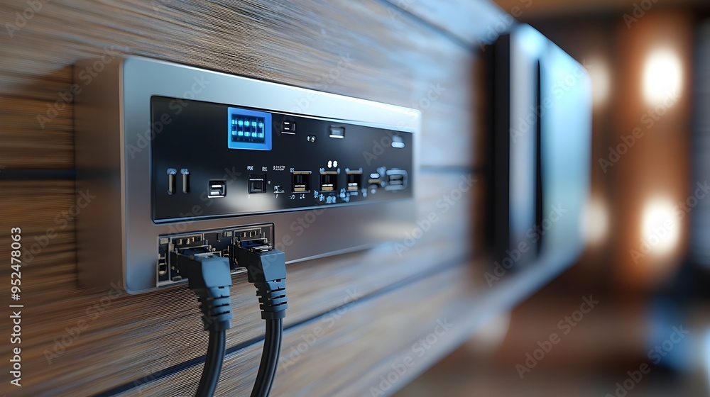 Poster secure cctv network connection with digital video recorder and rj45 plug