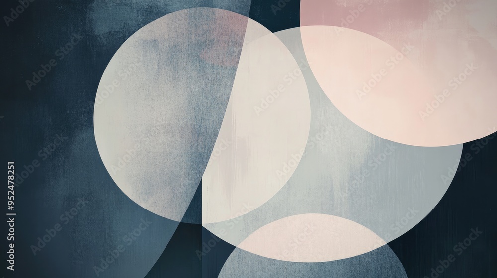 Poster a minimalist abstract design with overlapping circles and lines, creating a sense of movement and fl