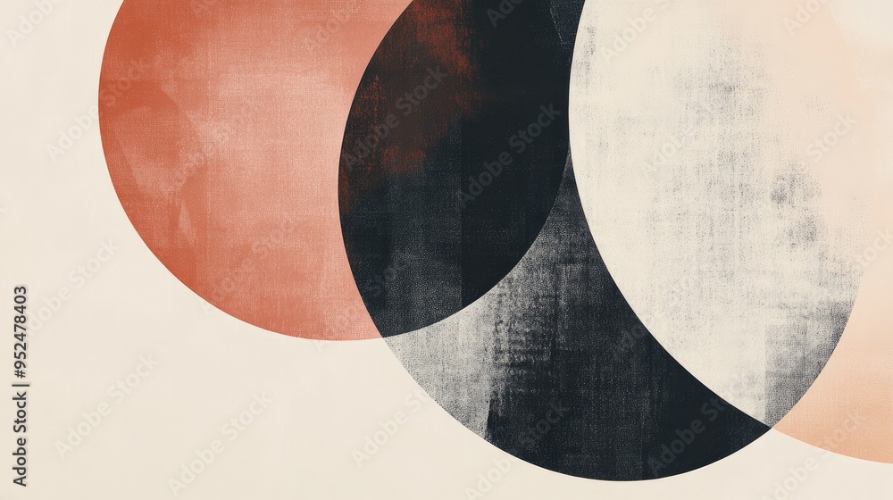 Poster a minimalist abstract design with overlapping circles and lines, creating a sense of movement and fl