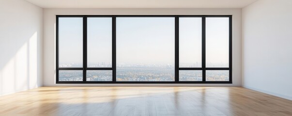 Fototapeta premium Empty luxury condo with floortoceiling windows, ready for sale or lease, prime real estate