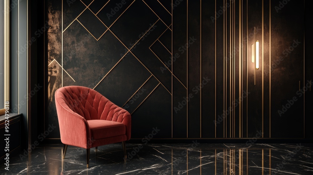Poster a classic art deco wallpaper featuring bold, geometric patterns in black and gold. the design is sym