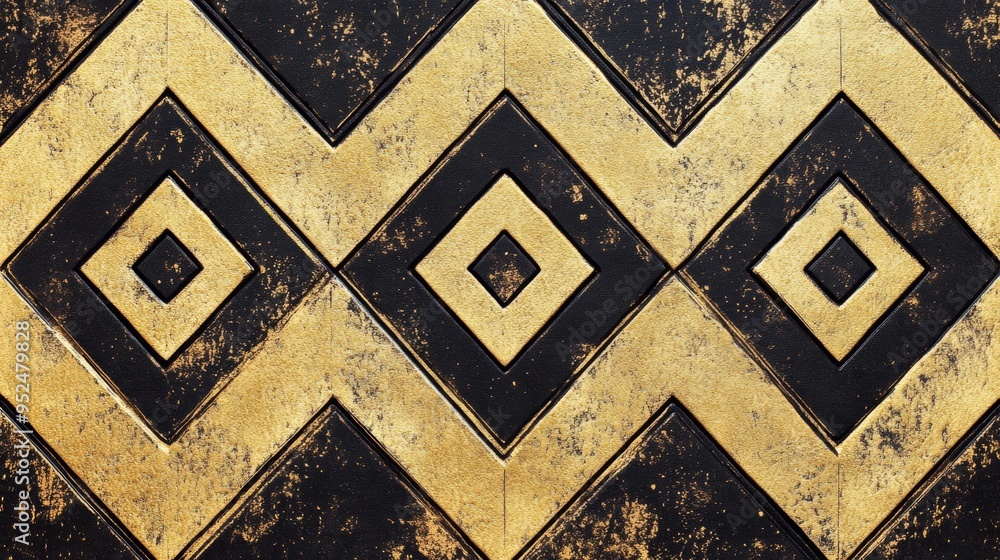 Poster a classic art deco wallpaper featuring bold, geometric patterns in black and gold. the design is sym