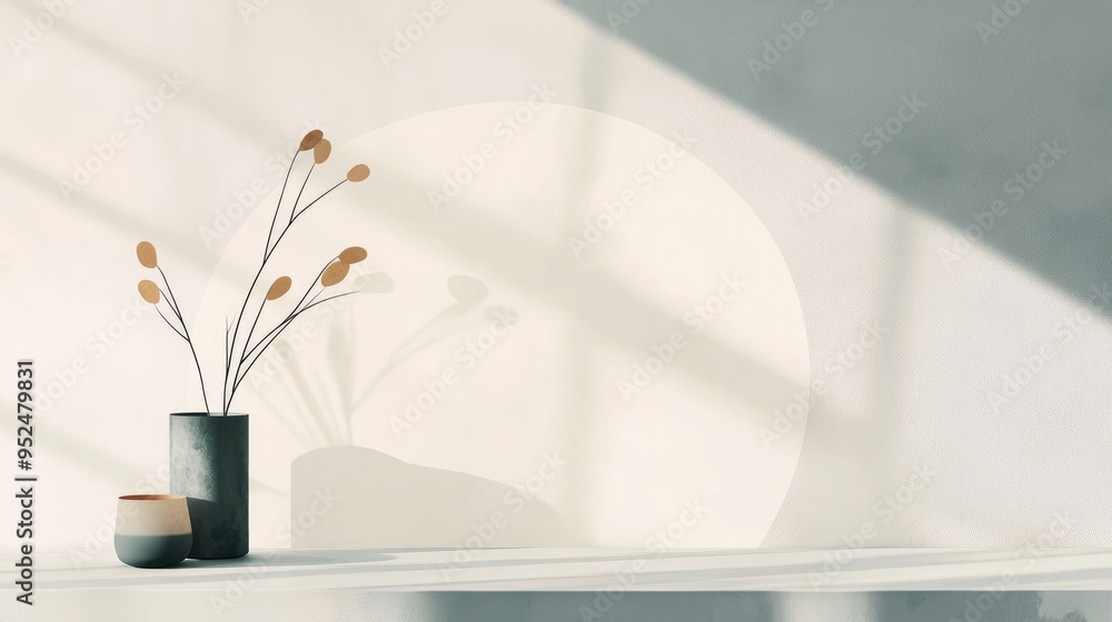 Poster a minimalist design with simple, overlapping shapes in muted tones, creating a soft, elegant visual 