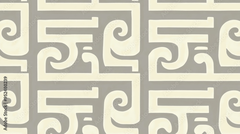 Poster a classic greek key pattern in a monochromatic color scheme, set against a light, textured backgroun