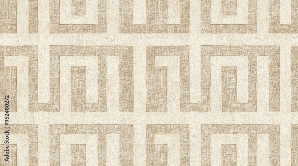 Poster a classic greek key pattern in a monochromatic color scheme, set against a light, textured backgroun