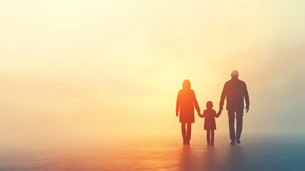 3D Glossy Background with Grandparents Holding Grandchildrens Hands concept as A glossy high resolution background image featuring a soft gradient with the silhouettes of grandparents holding their gr