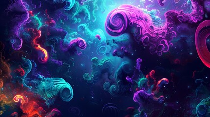 Obraz premium A vibrant cosmic abstract design featuring swirling colors and patterns, perfect for backgrounds and digital artwork.