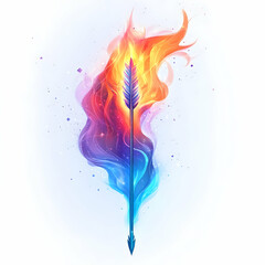 Obraz premium Flat Holographic Flame and Arrow with Burn Text concept as A vibrant photo featuring a glowing holographic flame and arrow representing the burning of Ravana. The design includes ample copy space idea