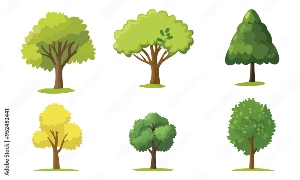 Poster set of trees collection isolated vector on white background